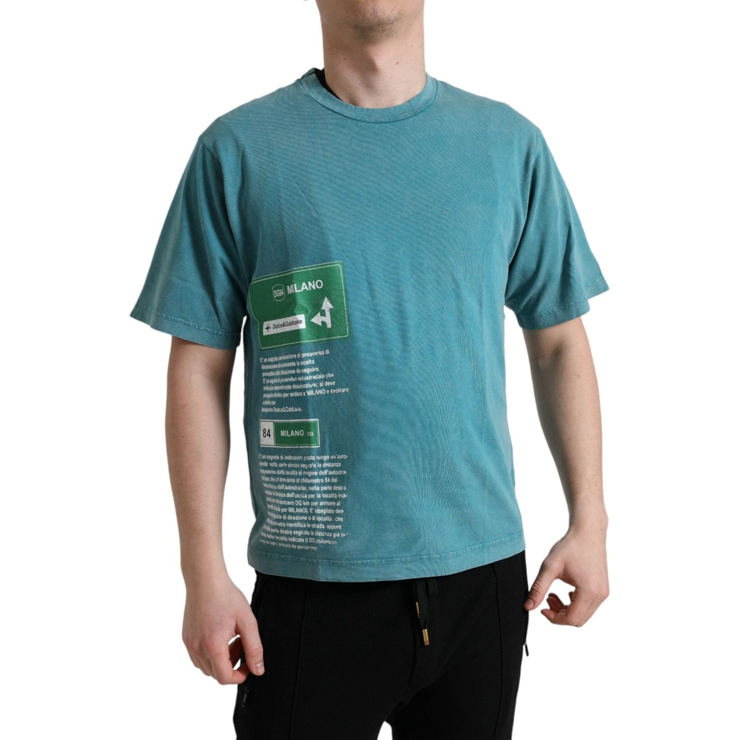 تي شيرت Dolce &amp; Gabbana Chic Blue Milano Motive Cotton
