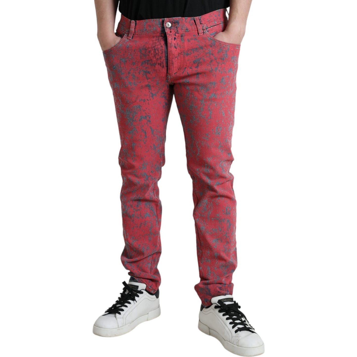 Dolce & Gabbana Red Cotton Dye Slim Fit Men Denim Jeans