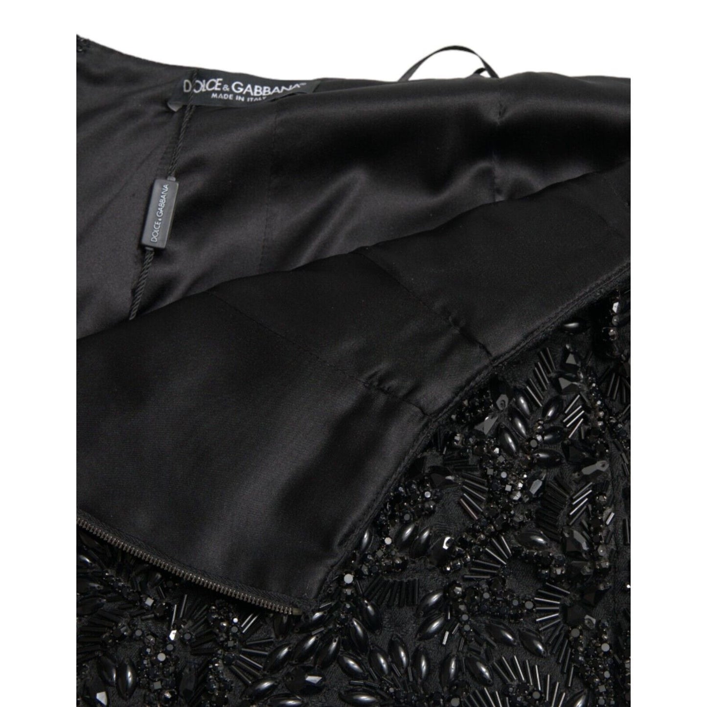 Dolce & Gabbana Black Crystal Handmade Knee Pencil Skirt