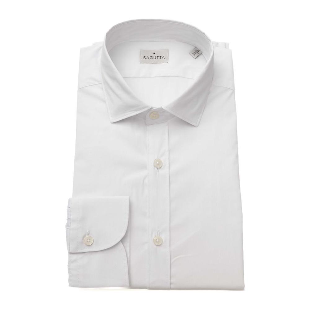Bagutta White Cotton Men's Shirt Slim Fit With French Collar