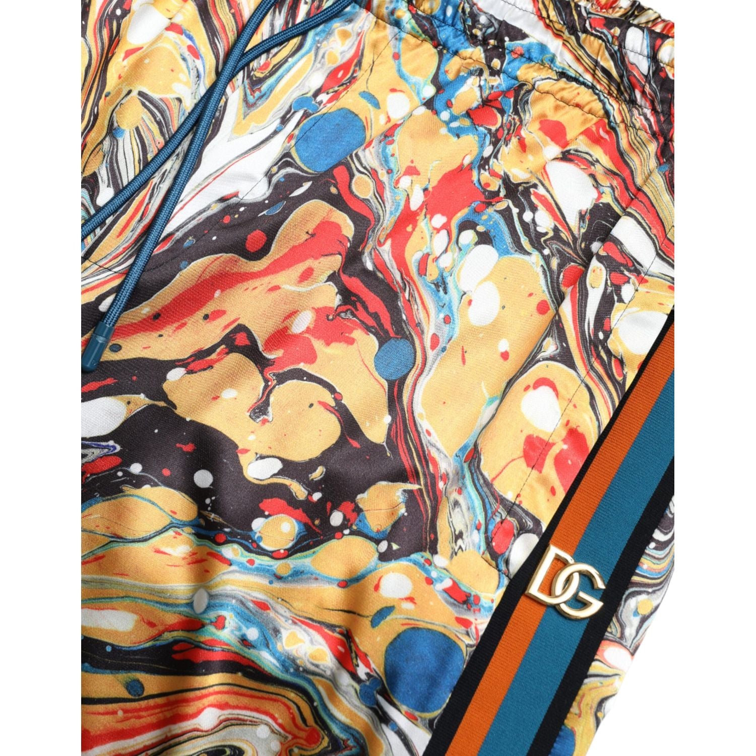 بنطال رياضي أنيق من الساتان من دولتشي آند غابانا باللون الرخامي متعدد الألوان