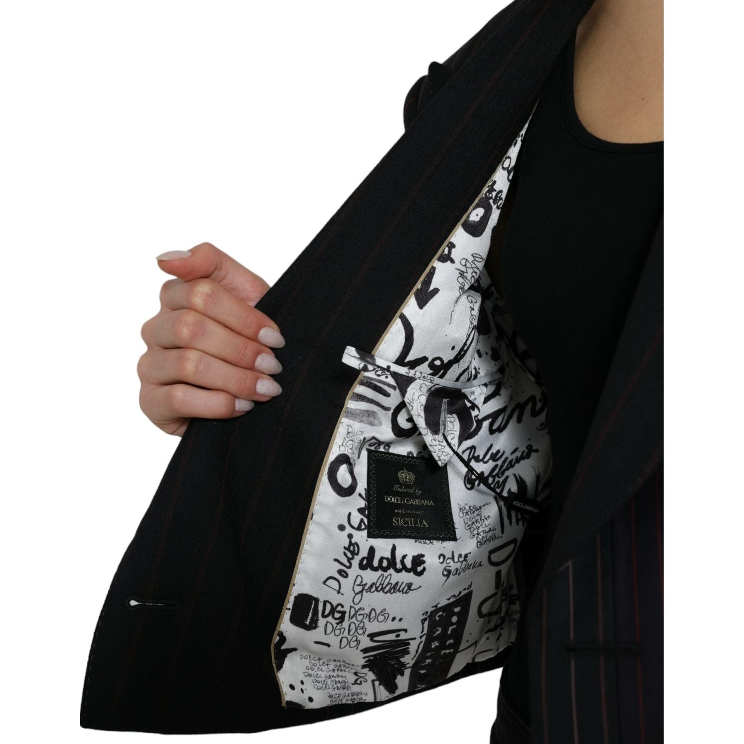 سترة صوفية أنيقة مخططة مزدوجة الصدر من دولتشي آند غابانا