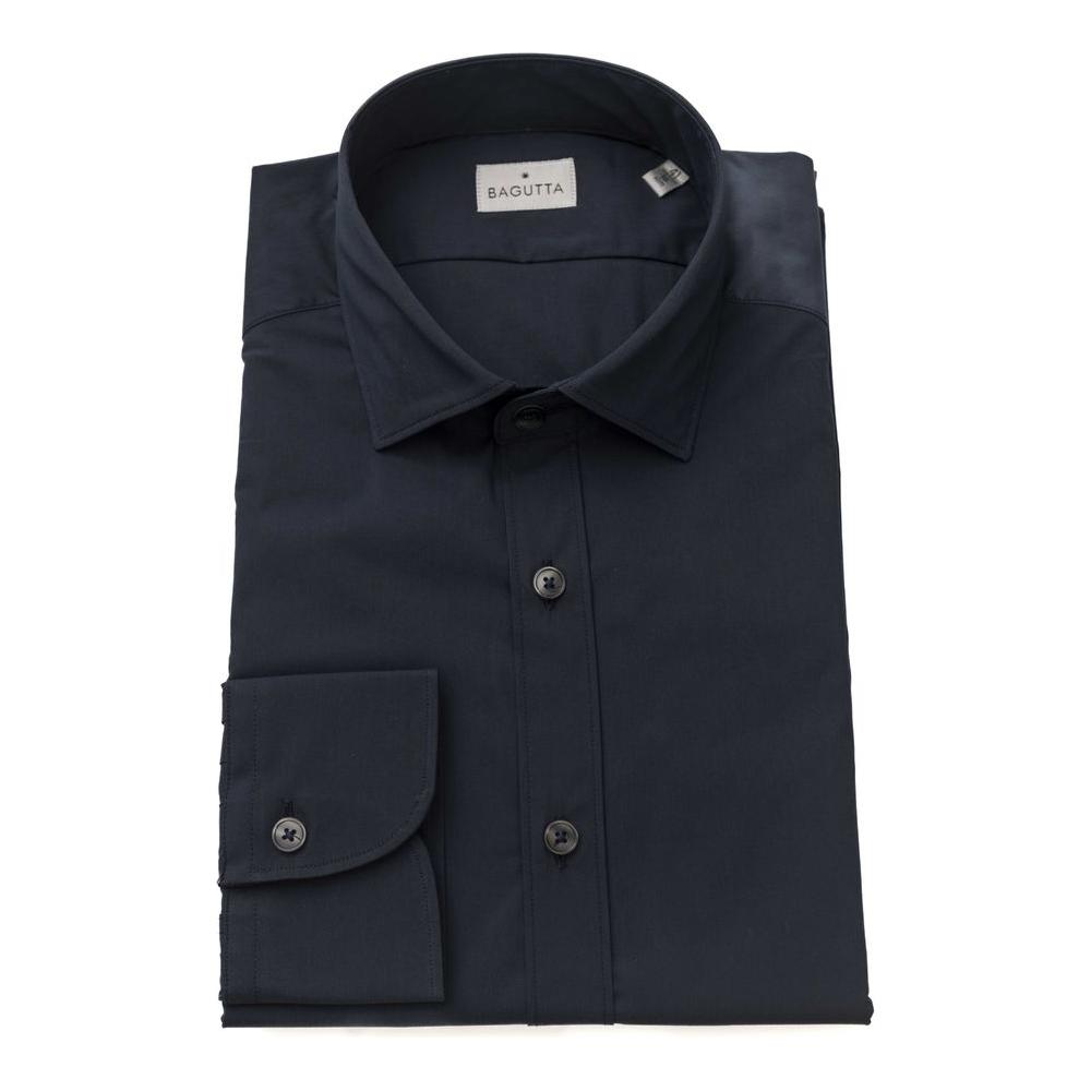 Bagutta Blue Cotton Men Shirt Slim Fit with French Collar