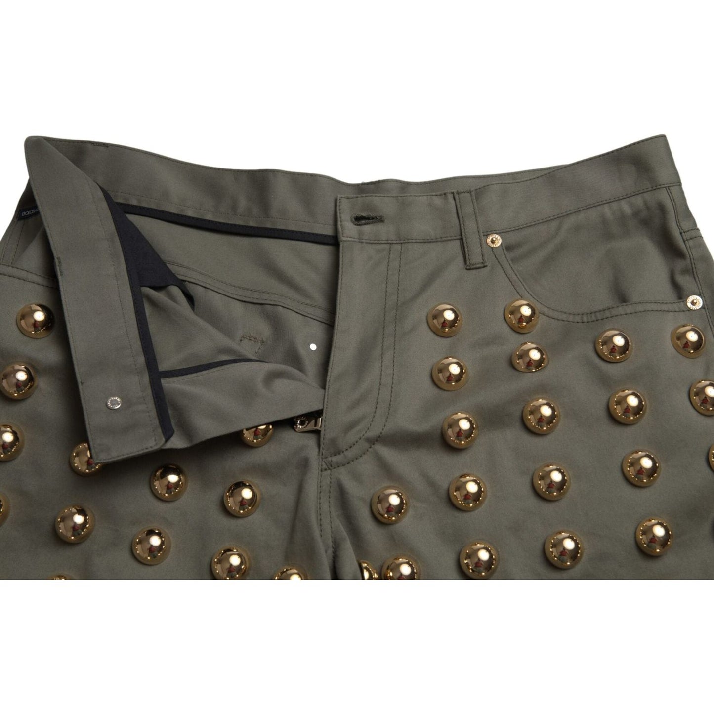 Dolce & Gabbana Green Embellished Cotton High Waist Hot Pants Shorts