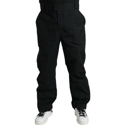 Dolce & Gabbana Black Polyester Logo Straight Pants