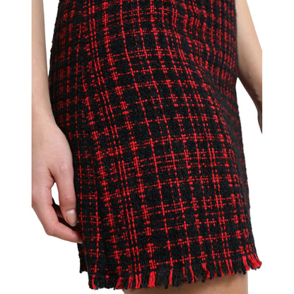 Dolce & Gabbana Black Red Cotton High Waist Tartan Tweed Mini Skirt