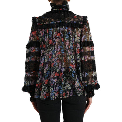 Dolce & Gabbana Black Floral Print Long Sleeves Blouse Top