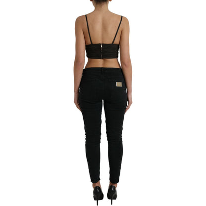 Dolce & Gabbana Brown Viscose Plunging V-neck Cropped Tank Top