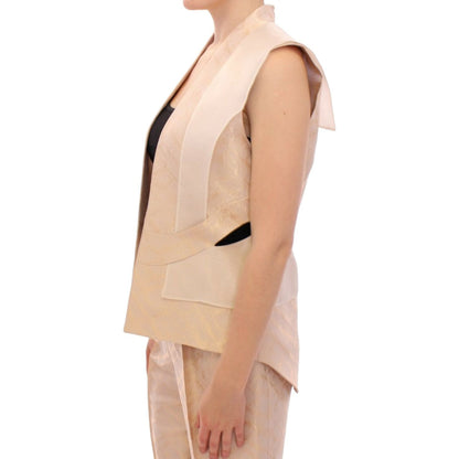 Zeyneptosun Beige brocade sleeveless jacket vest Coats & Jackets