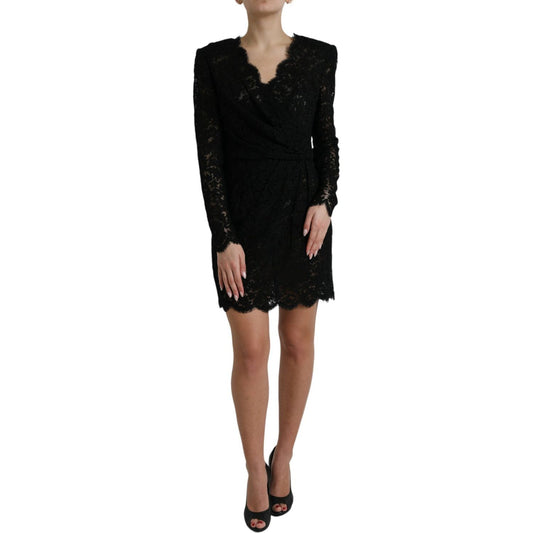 Dolce & Gabbana Black Bodycon Lace Cotton Sheath Mini Dress