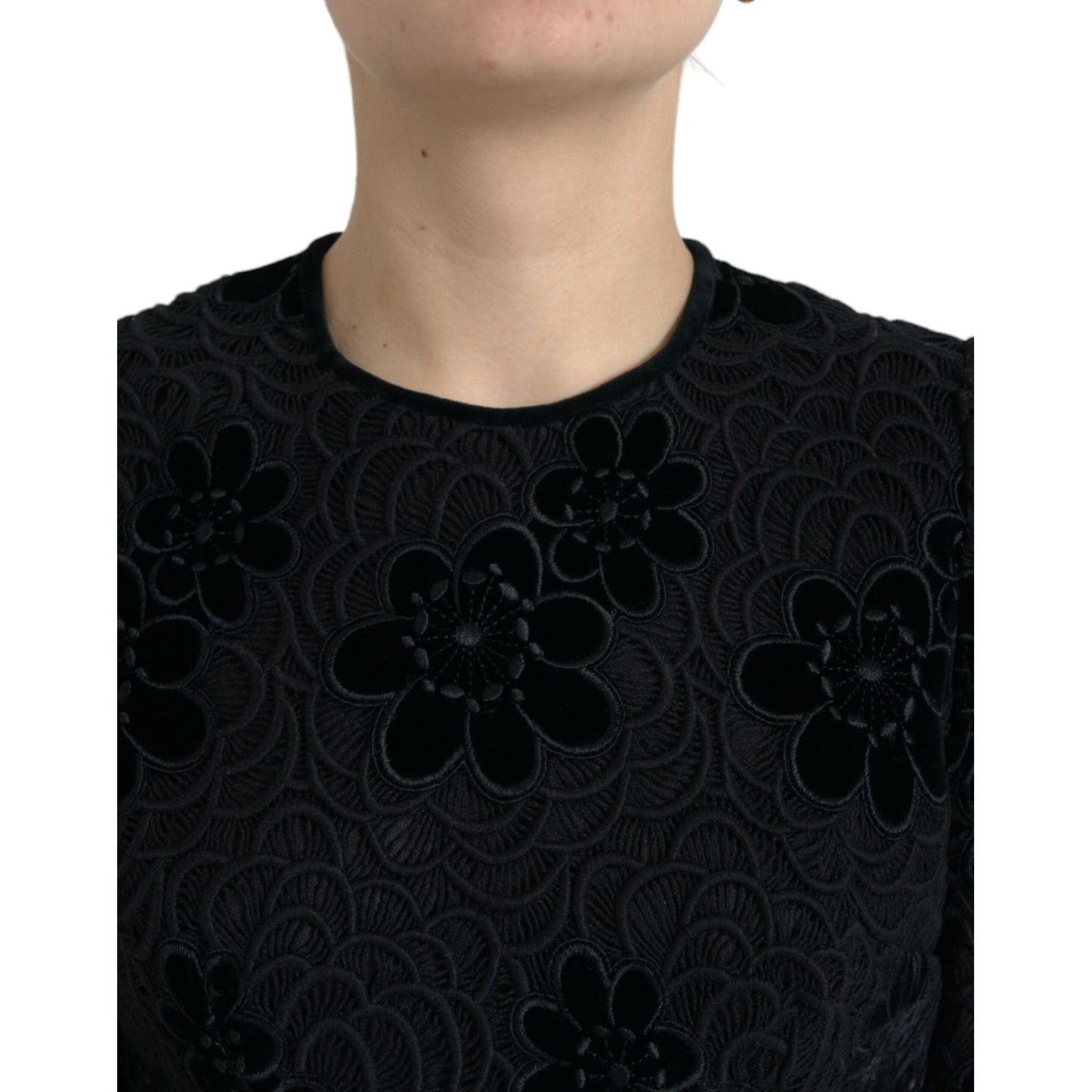 Dolce & Gabbana Black Floral Lace Cotton Bodycon Dress