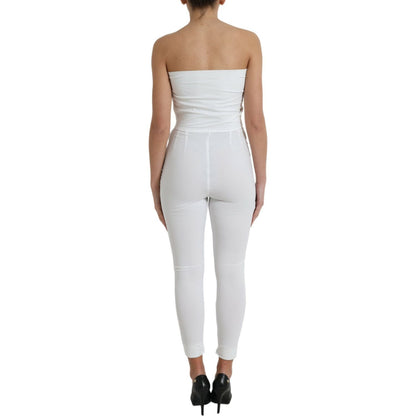 Dolce & Gabbana White Nylon Strapless Bodycon Jumpsuit Dress