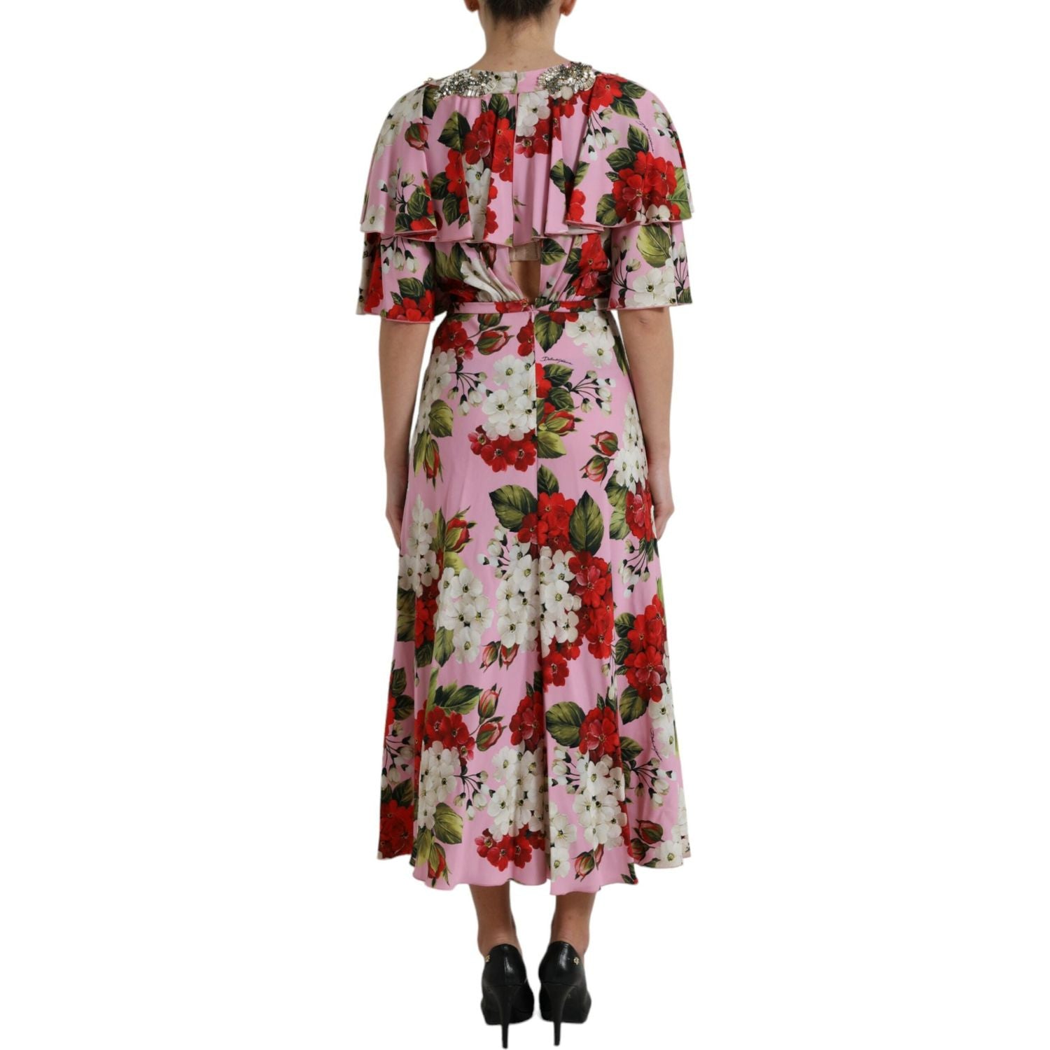 فستان حرير أنيق مزين بالكريستال من دولتشي آند غابانا