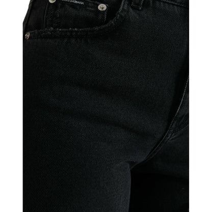 Dolce & Gabbana Black Cotton High Waist Tattered Denim Jeans