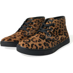Dolce & Gabbana Brown Leopard Pony Hair Leather Sneakers Shoes MV5436-43.5