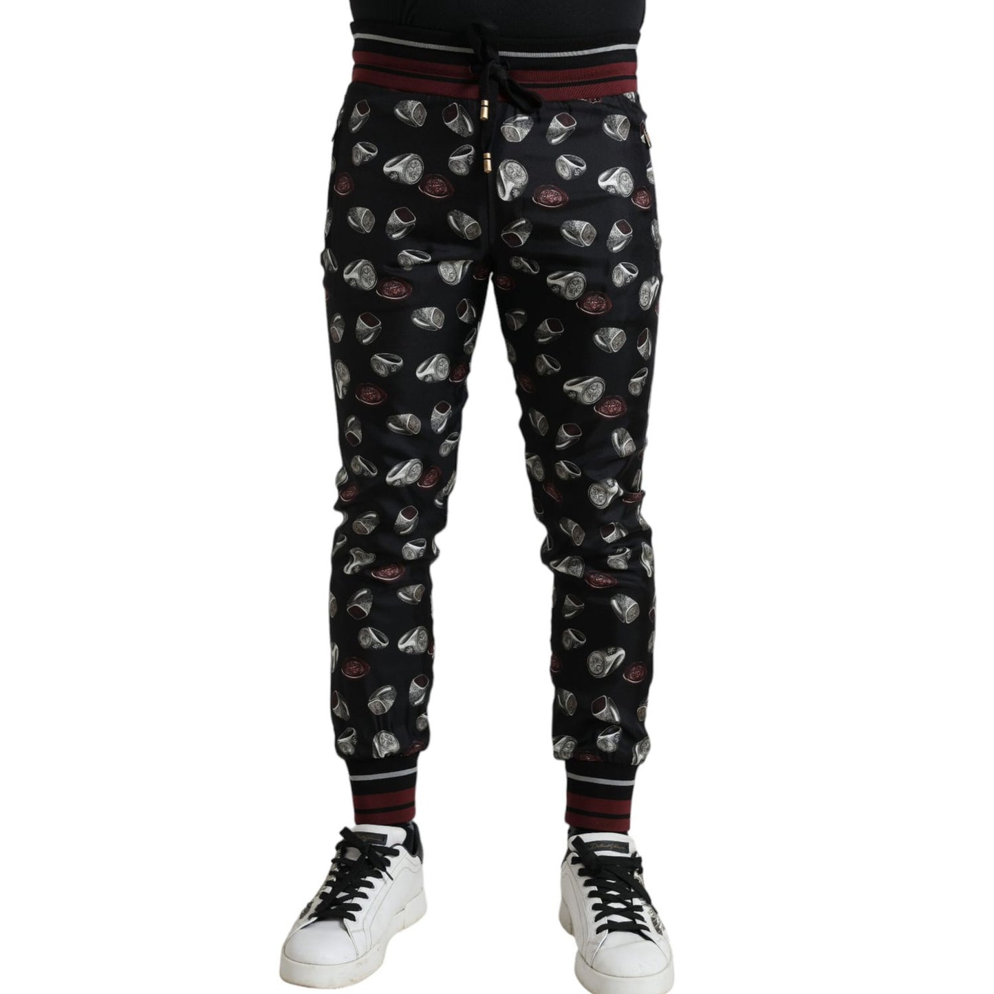 Dolce & Gabbana Black Ring Silk Jogging Trousers Pants