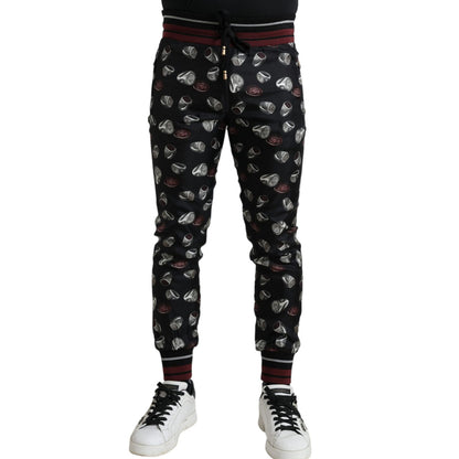 Dolce & Gabbana Black Ring Silk Jogging Trousers Pants