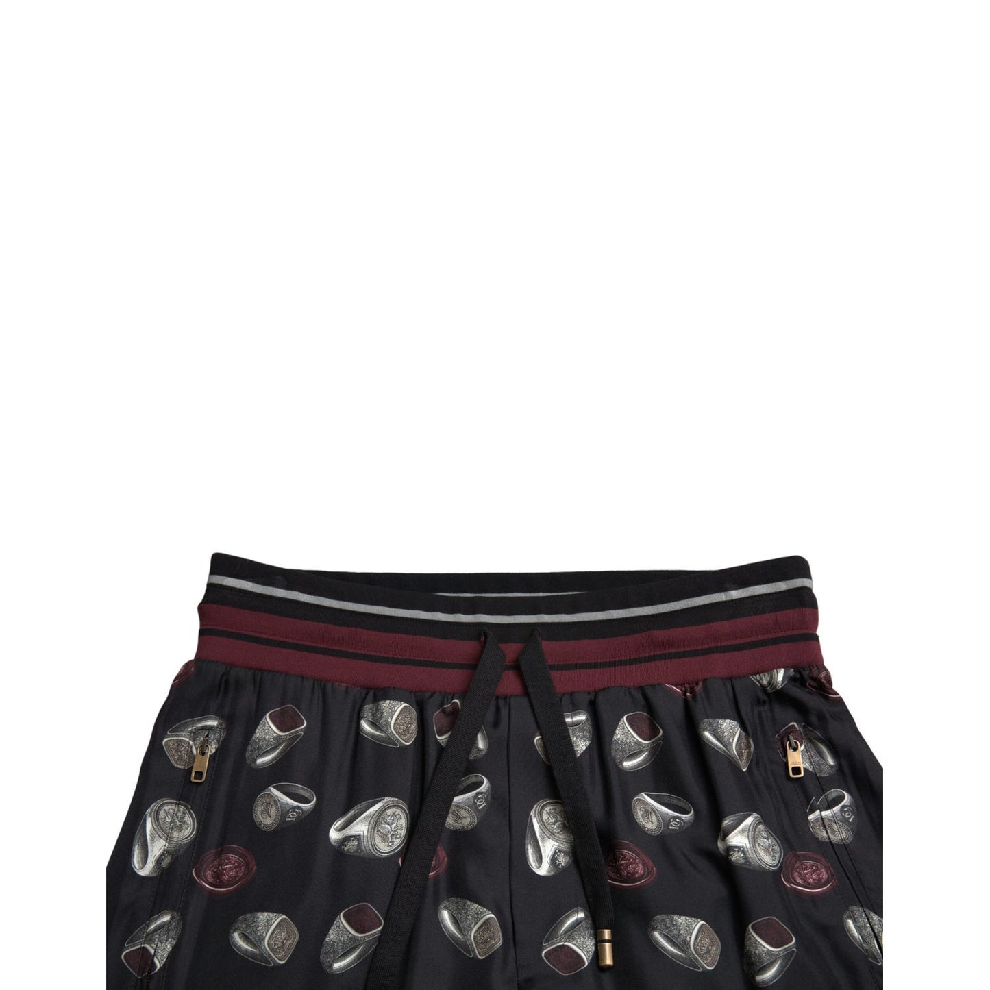 Dolce & Gabbana Black Ring Silk Jogging Trousers Pants