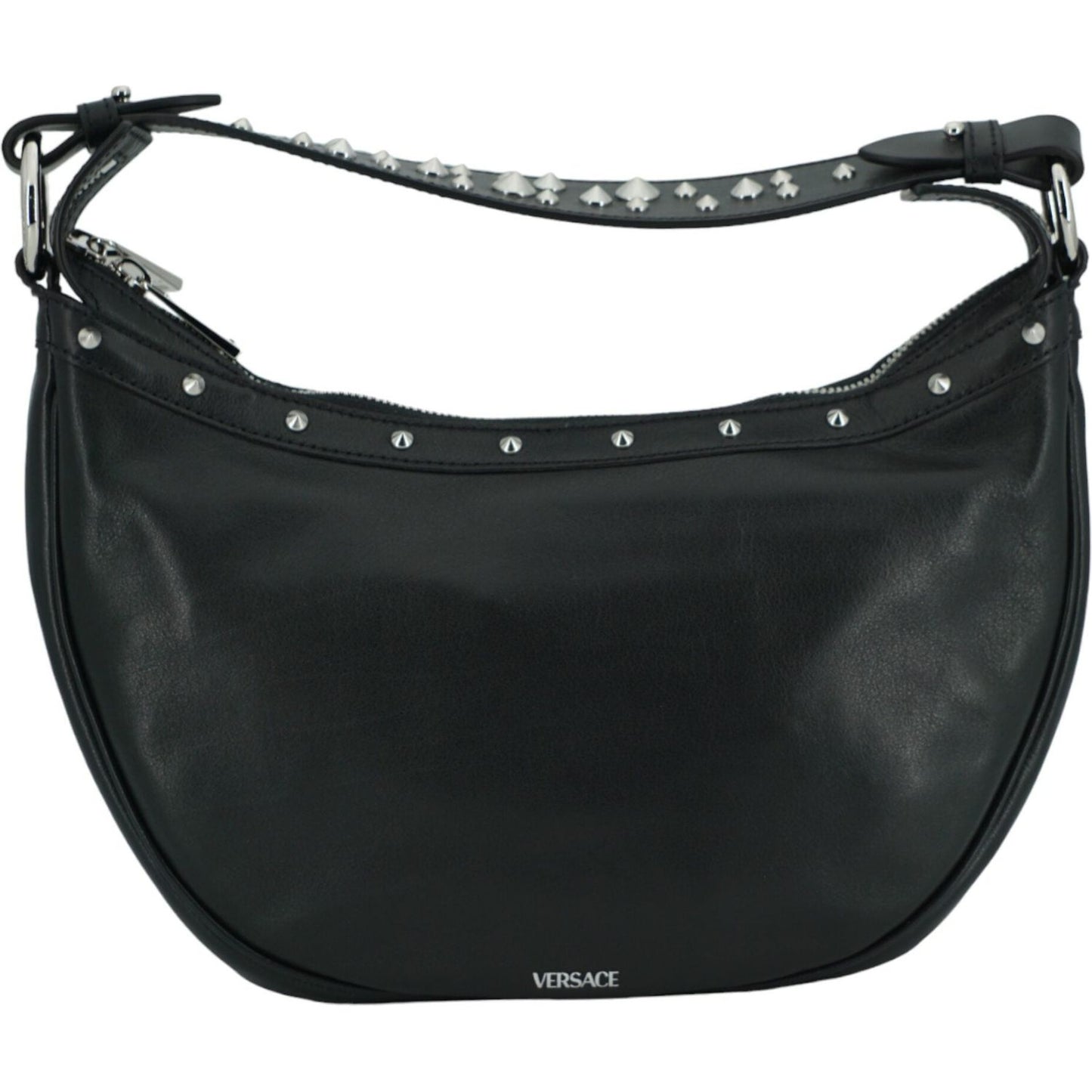 Versace Elegant Black Leather Hobo Shoulder Bag