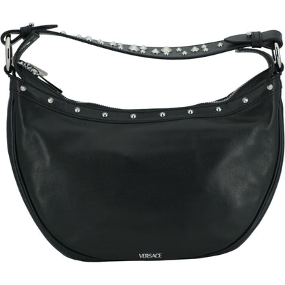 Versace Elegant Black Leather Hobo Shoulder Bag