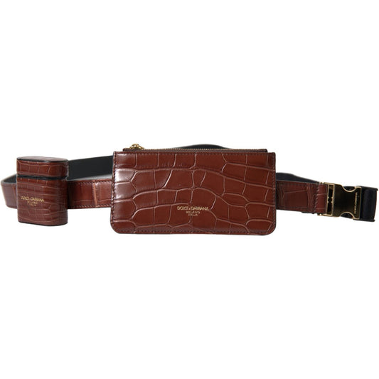 Dolce & Gabbana Brown Alligator Leather Airpods Case Coin Purse Wallet