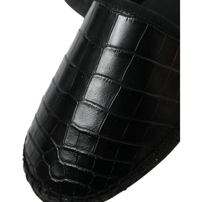 Dolce & Gabbana Black Exotic Leather Espadrilles Slip On Shoes