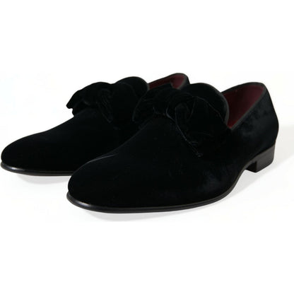 Dolce & Gabbana Black Velvet Loafers Formal Dress Shoes