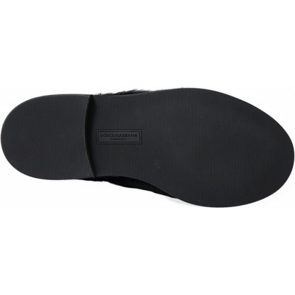 Dolce & Gabbana Black Fur Leather Lace Up Derby Dress Shoes