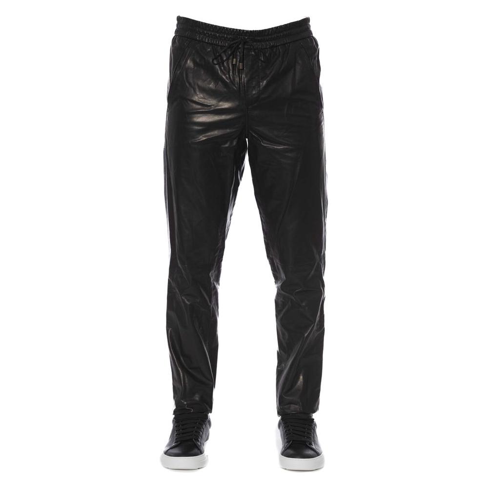 Trussardi Black Lamb Leather Men Trouser