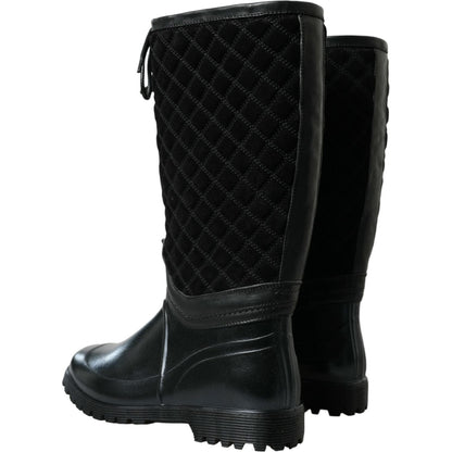 Dolce & Gabbana Black Chioggia Rubber Suede Rain Boots Shoes