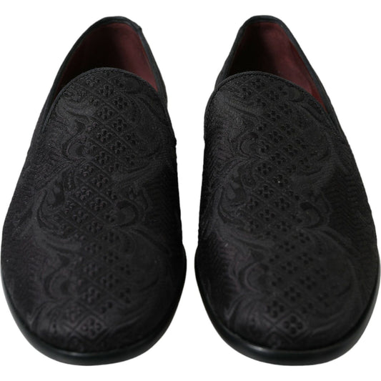 Dolce & Gabbana Black Brocade Men Slip On Loafer Dress Shoes MV5550-40.5
