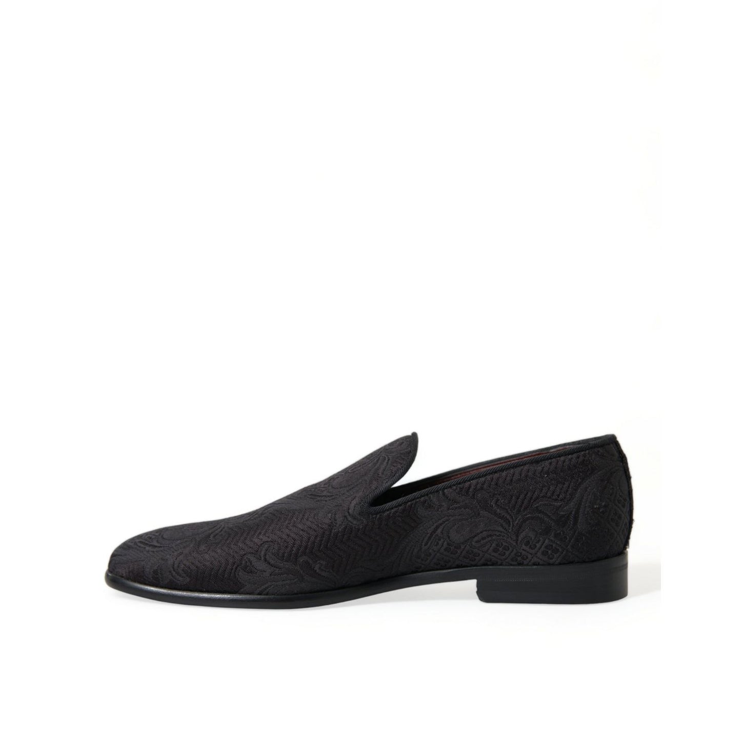 Dolce & Gabbana Black Brocade Men Slip On Loafer Dress Shoes