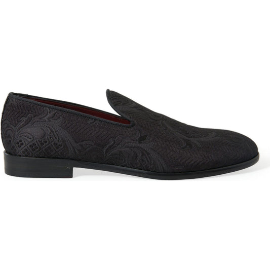 Dolce & Gabbana Black Brocade Men Slip On Loafer Dress Shoes MV5550-40.5