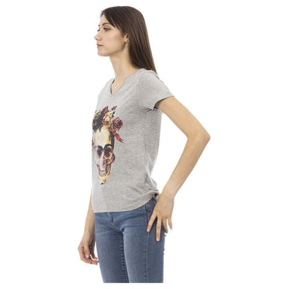 Trussardi Action Gray Cotton Women V-Neck Top
