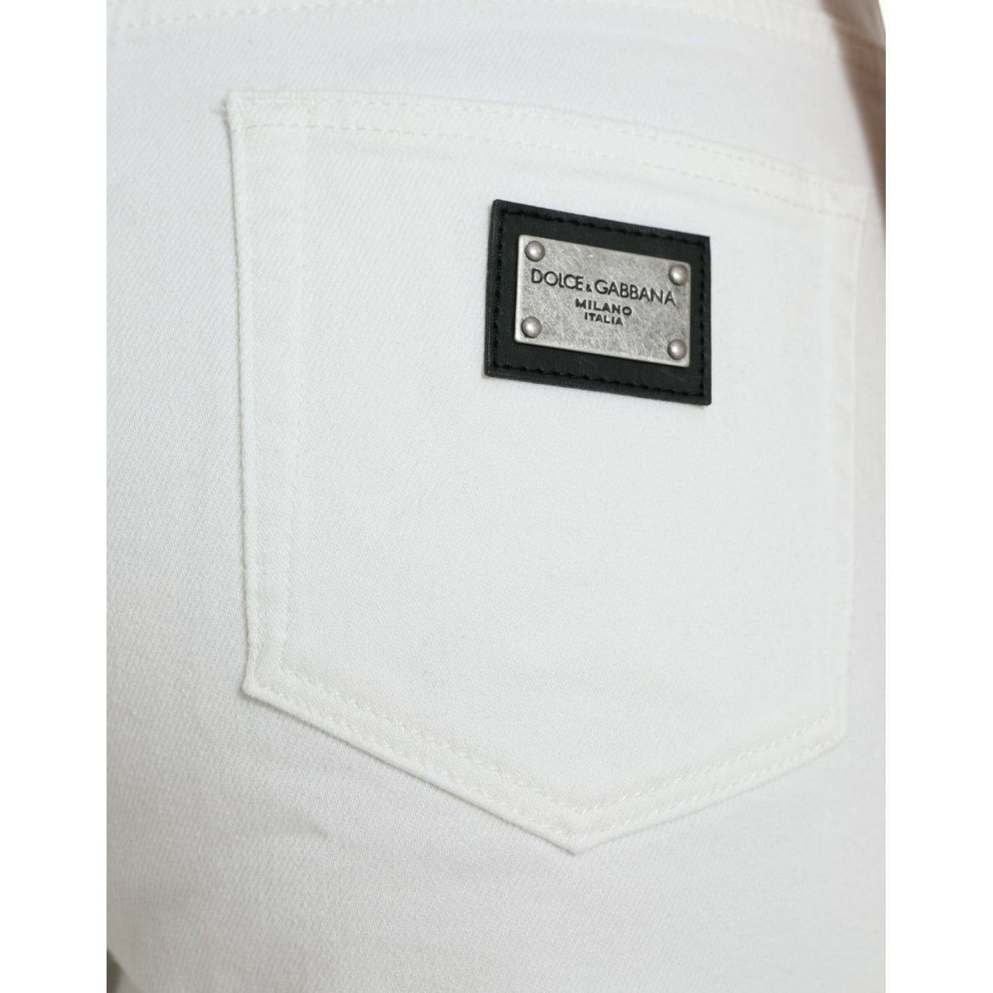 Dolce & Gabbana White Cotton Cropped Wide Leg Denim Jeans