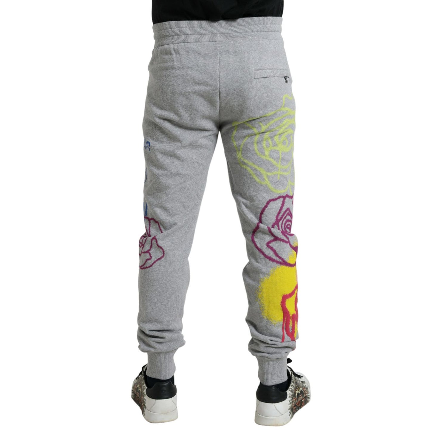 Dolce & Gabbana Gray Cotton Graffiti Sweatpants Jogger Pants
