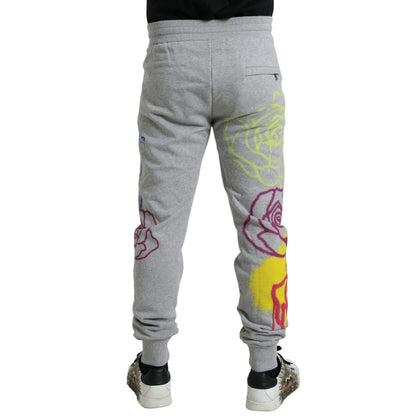 Dolce & Gabbana Gray Cotton Graffiti Sweatpants Jogger Pants