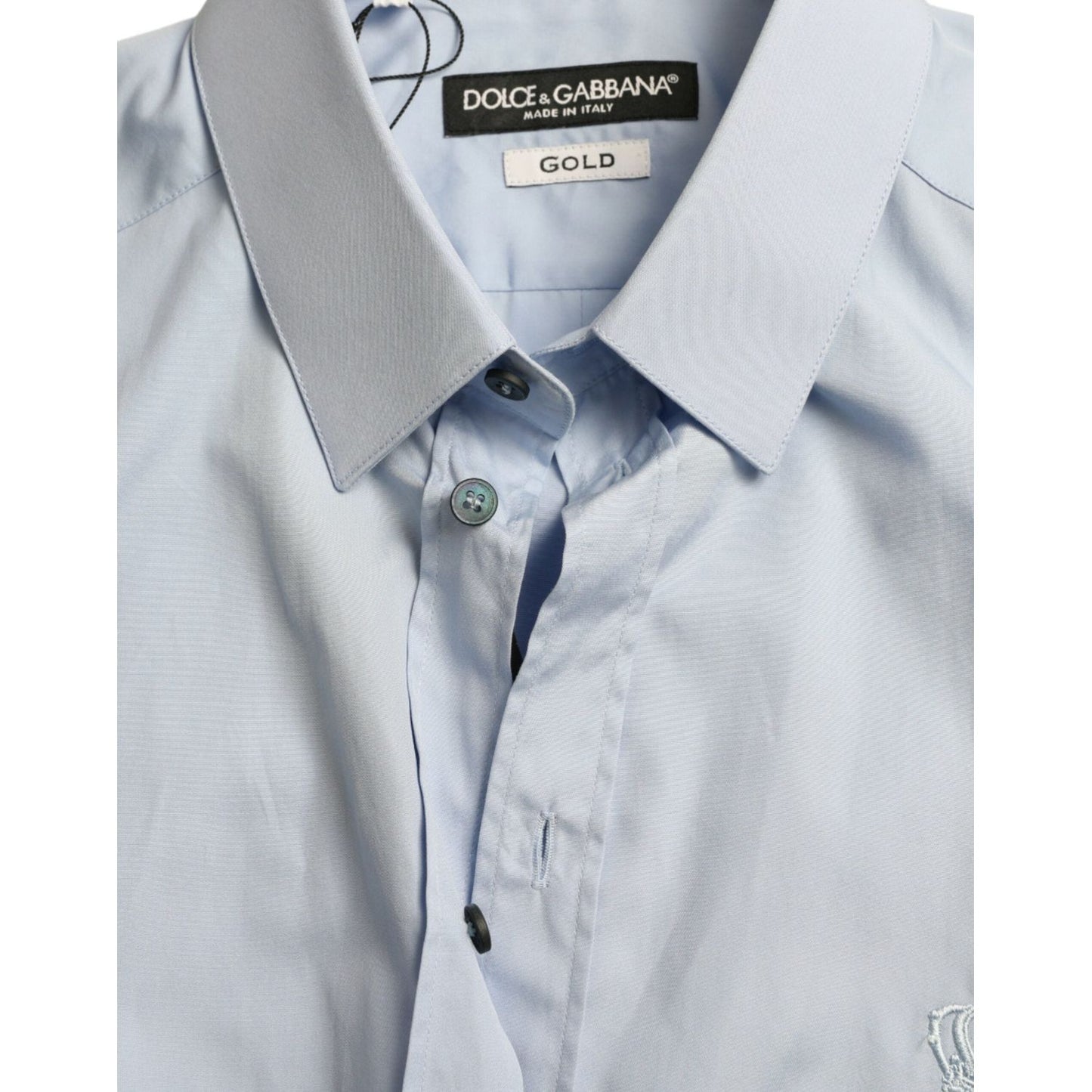 Dolce & Gabbana Sky Blue Cotton Men Formal GOLD Dress Shirt