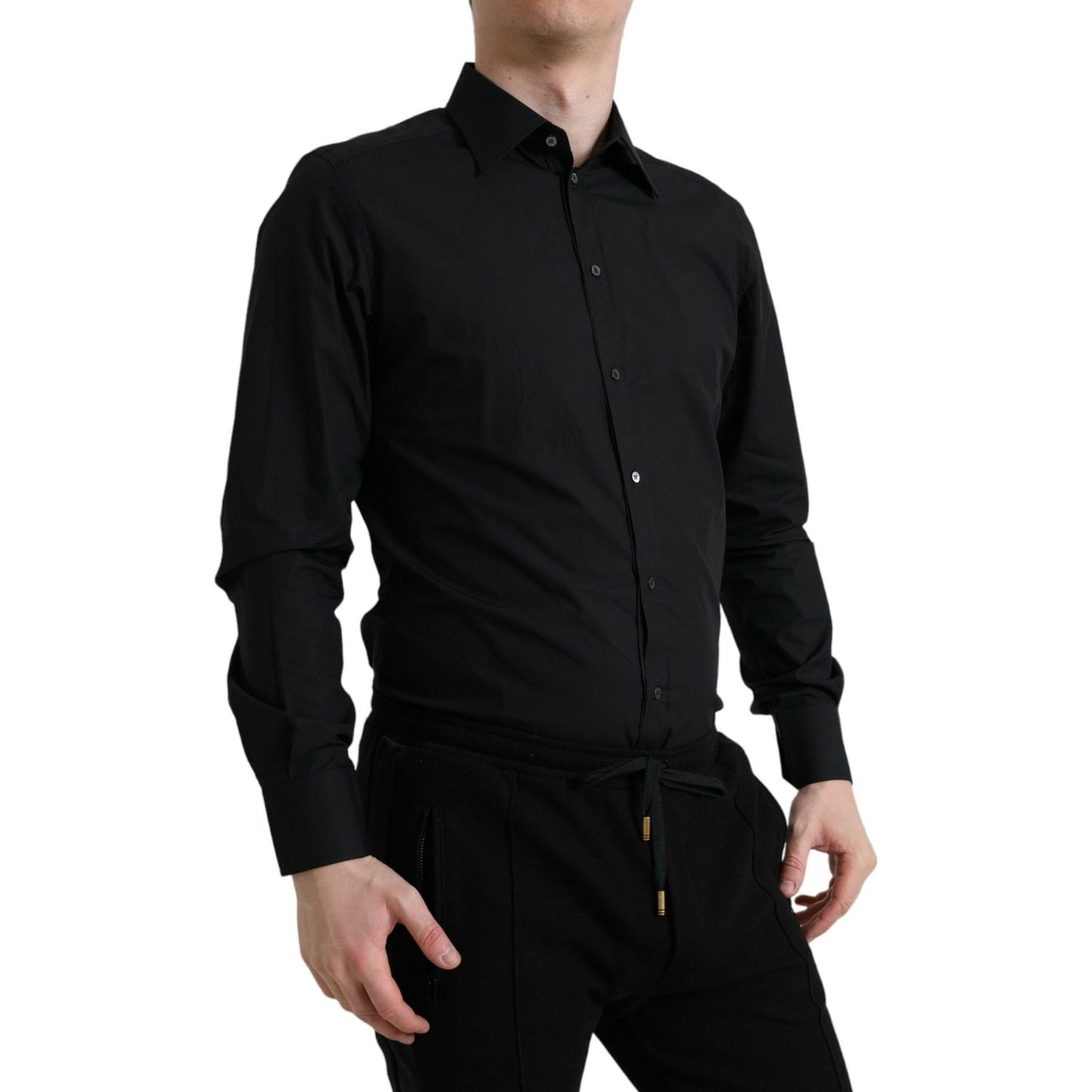 Dolce & Gabbana Black Cotton Men Formal GOLD Dress Shirt