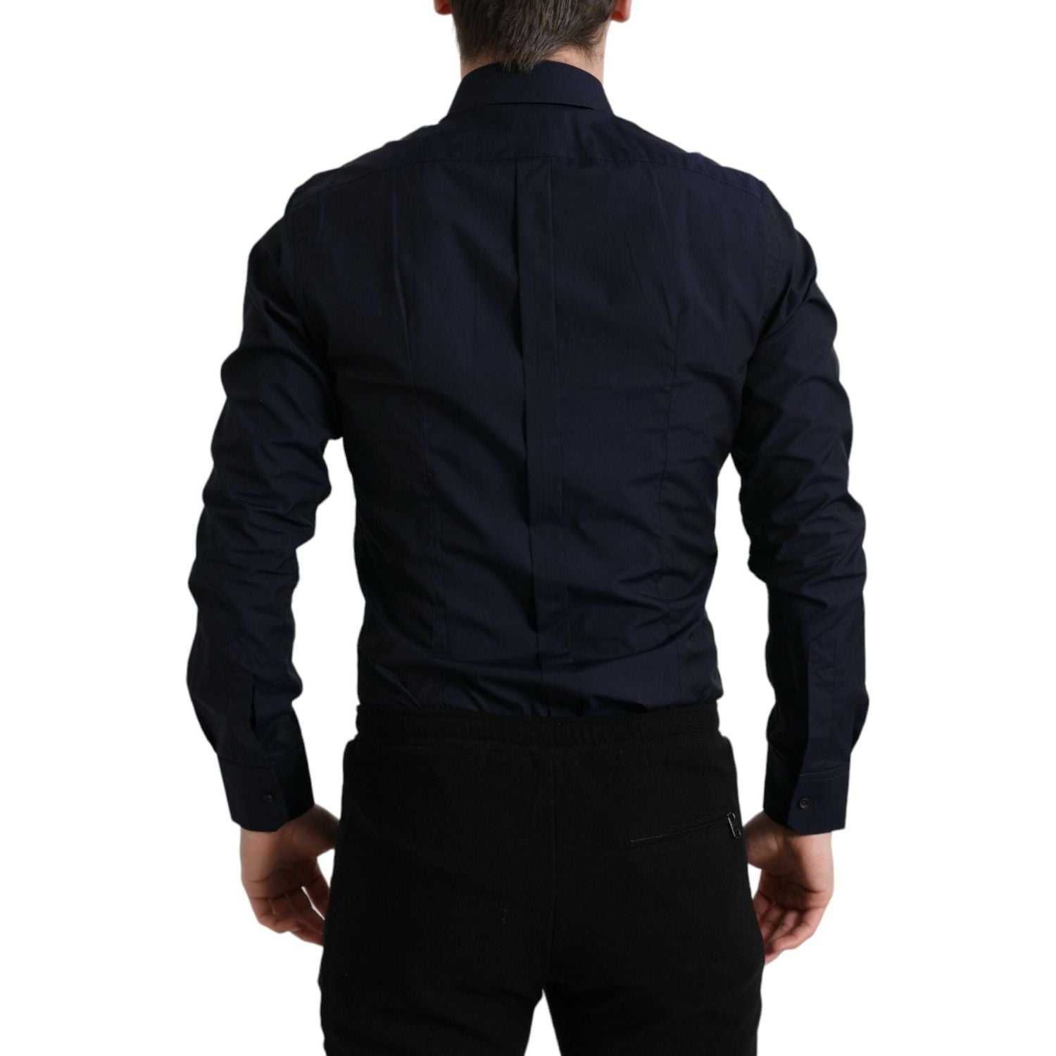 قميص دولتشي آند غابانا الأنيق من قماش الجاكار باللون الأزرق الداكن