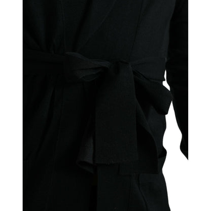 Dolce & Gabbana Black Cashmere Long Sleeves Belted Wrap Robe
