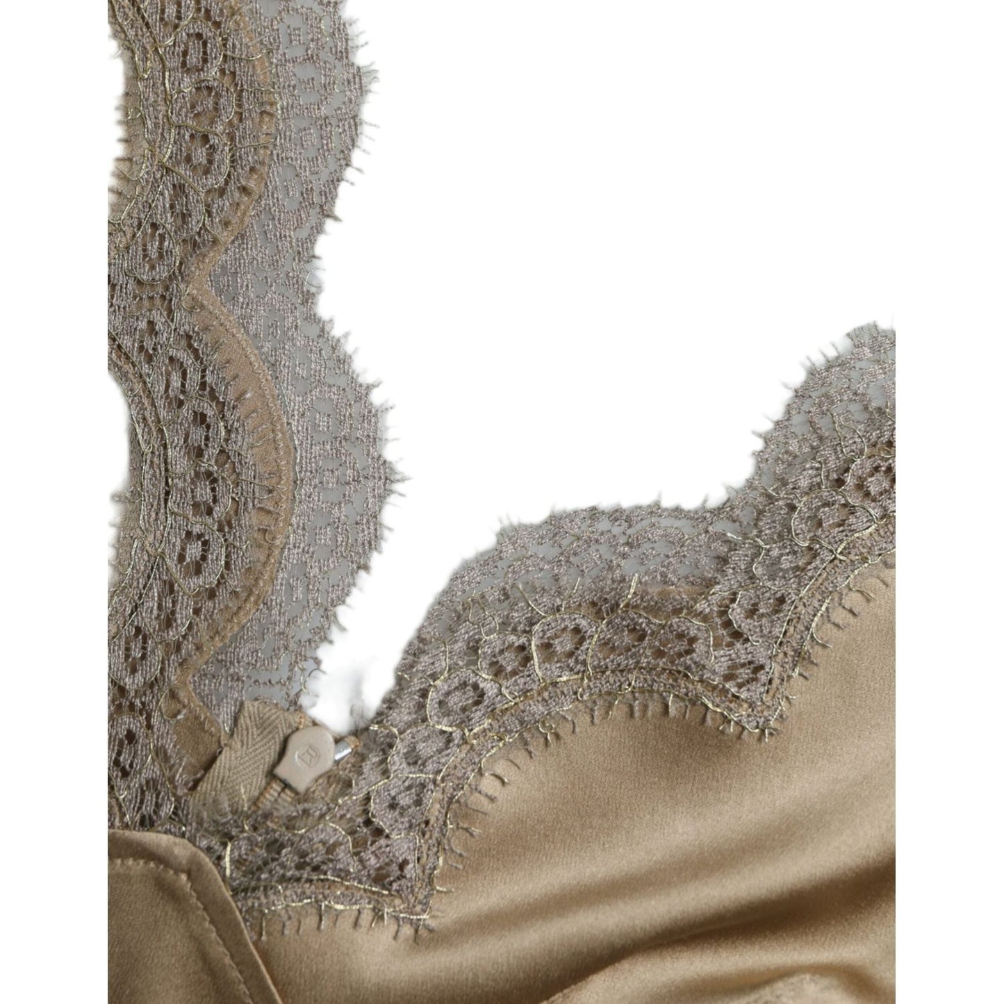 Dolce & Gabbana Brown Lace Trim V-neck Sleeveless Tank Top