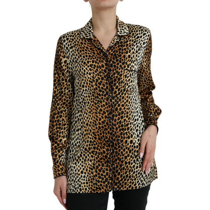 Dolce & Gabbana Brown Leopard Print Long Sleeves Blouse Top