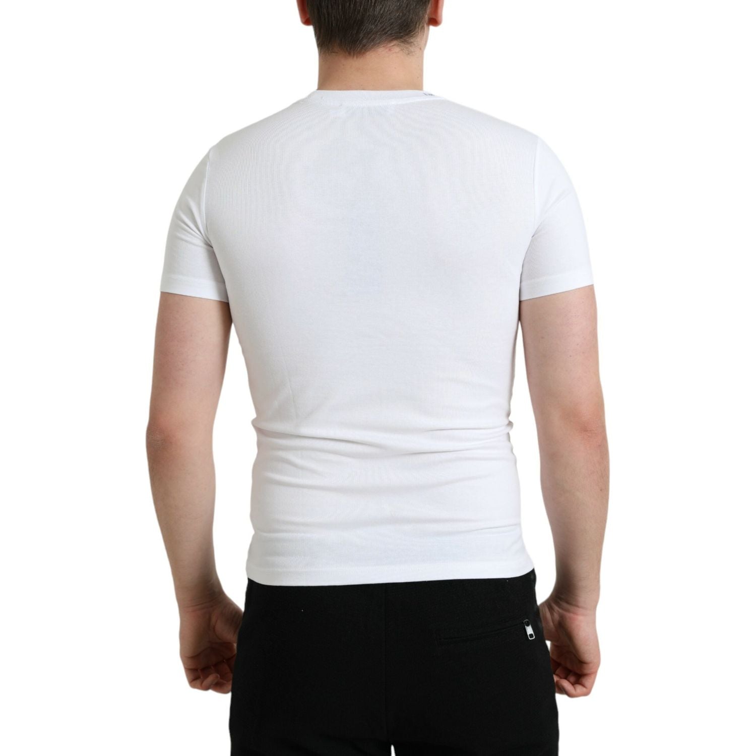 تي شيرت دولتشي آند غابانا الأنيق ذو الرقبة المستديرة باللون الأبيض