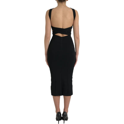 Dolce & Gabbana Black Sheath Halter Sleeveless Midi Dress