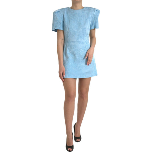 Dolce & Gabbana Elegant Sky-Blue Floral Jacquard Mini Dress Dolce & Gabbana Dark Gray