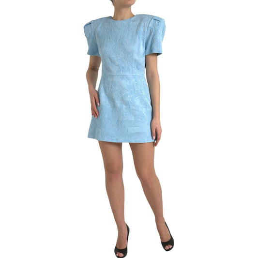 Dolce & Gabbana Elegant Sky-Blue Floral Jacquard Mini Dress Dolce & Gabbana Dark Gray