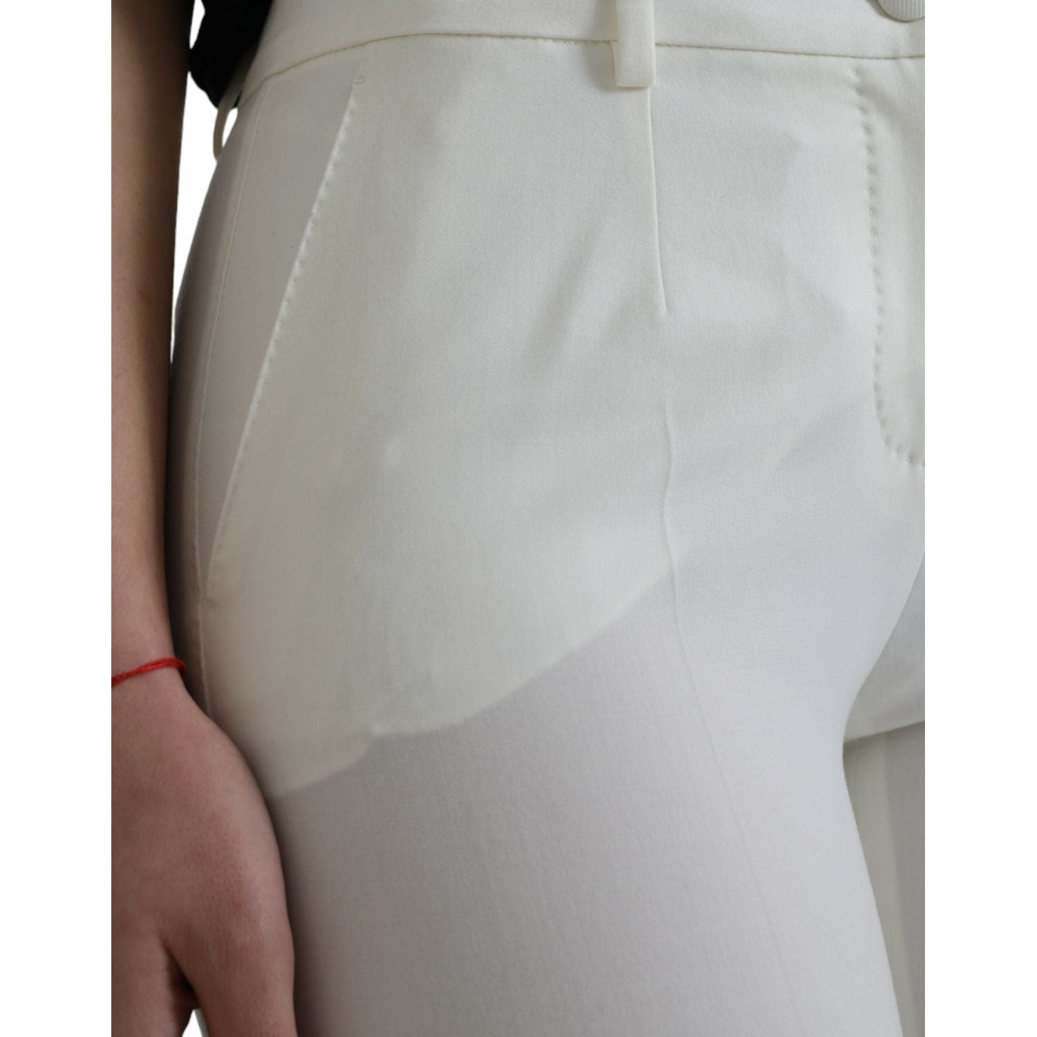 Dolce & Gabbana White Wool Mid Waist Tapered Pants