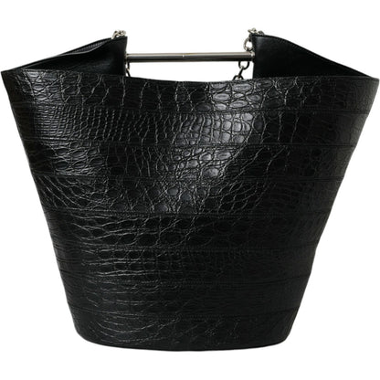Balenciaga Black Exotic Skin Leather Maxi Bucket Tote Purse Bag