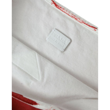 Prada Red Jersey Fabric Logo Shoulder Shopping Tote Bag